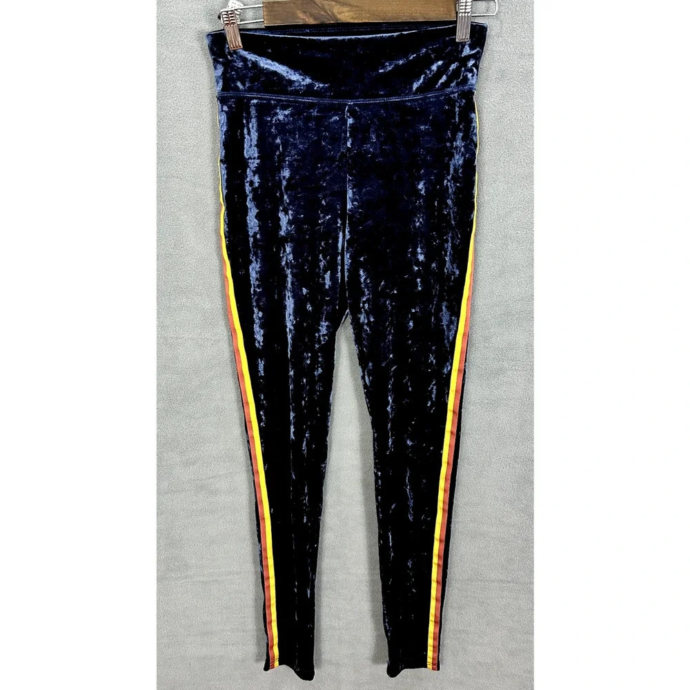 Aerie Chill Play Move Leggings Womens Medium‎ Blue Velvet Rainbow Side Stripe